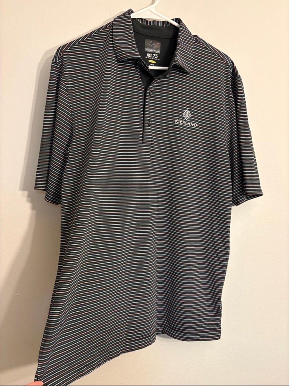 Greg Norman golf Men's Black and pink stipe Polo size medium